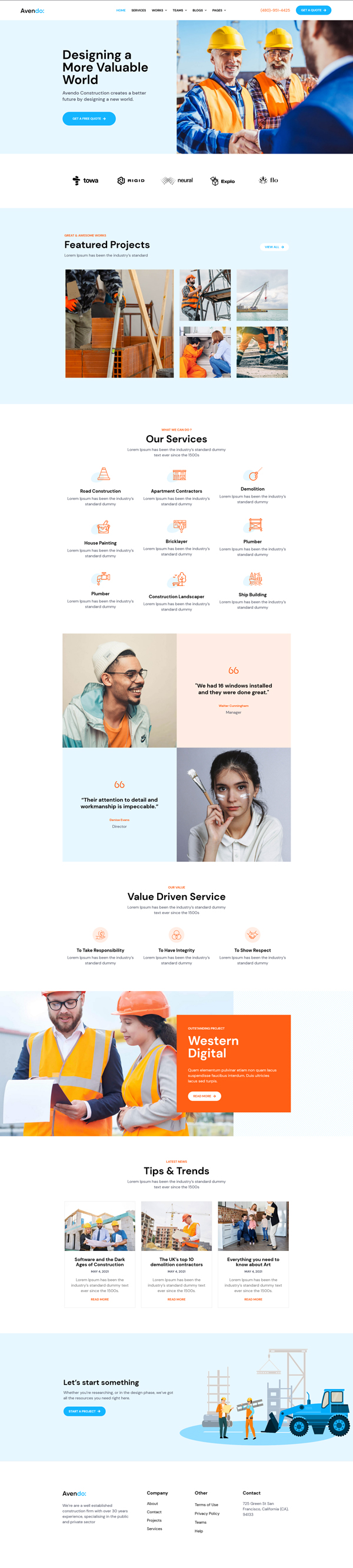 Avendo Construction Template Kits — 首页