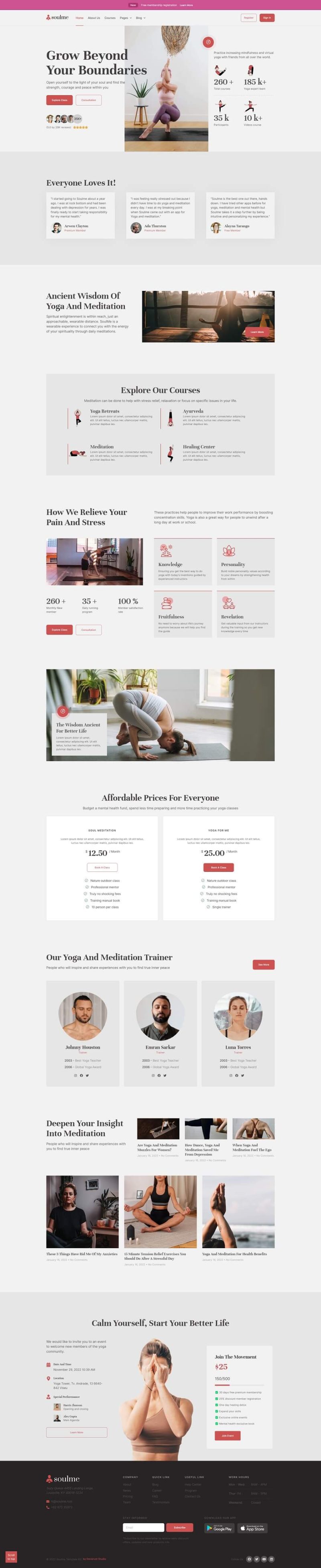 Soulme Yoga Meditation & Wellness Mindfulness Elementor Template Kit — 首页