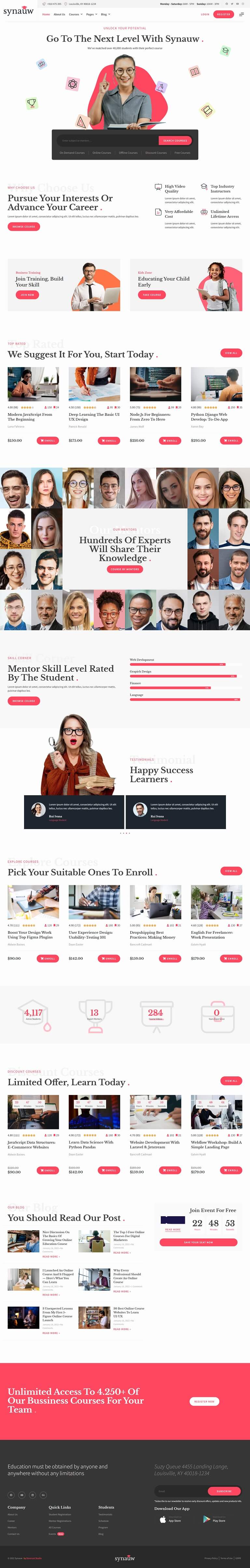 Synauw Online Course Education Elementor Template Kit — Home