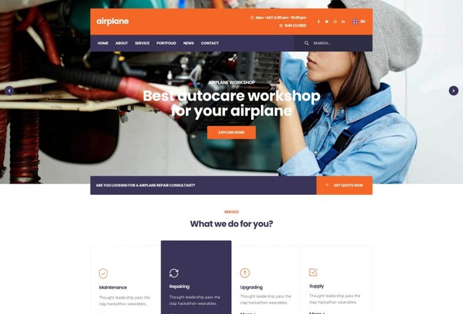 Airplane - Workshop and Mechanic Elementor Template Kit