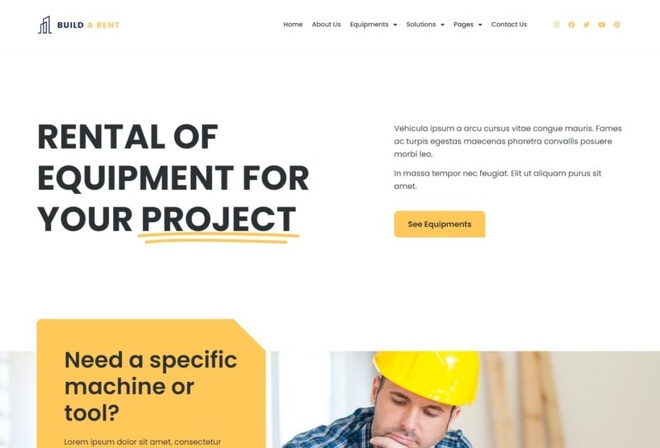 Build a Rent- Construction Equipment Rental Elementor Template Kit