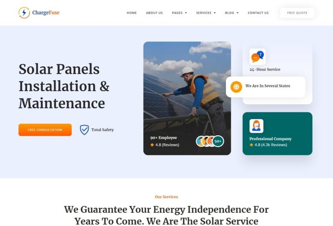 ChargeFuse - Solar Panel Installation & Maintenance Elementor Template Kit
