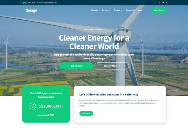 Tanago - Templatekit for Renewal Energy or Green Energy