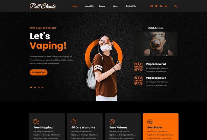 Puff Clouds - Vape Store & Community Elementor Template Kit