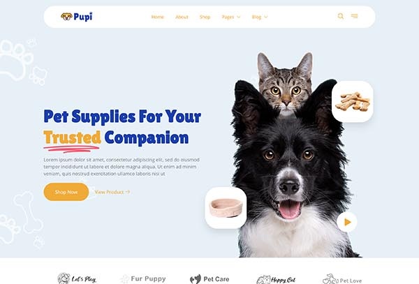 Pupi – Pet Shop & Pet Supplies Elementor Template Kit
