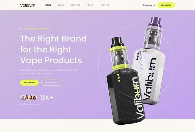 Valiburn - Vape & E-Cigarettes Store Elementor Template Kit