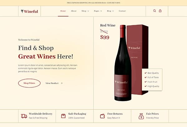 Wineful – Wine Store & Winery Elementor Template Kit