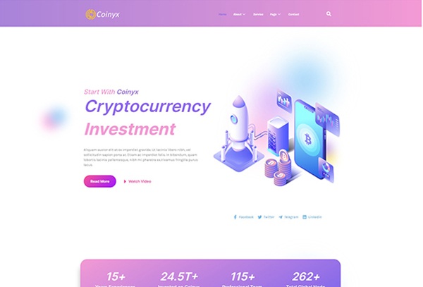 Coinyx - Cryptocurrency Blockchain & Bitcoin Elementor Template Kit