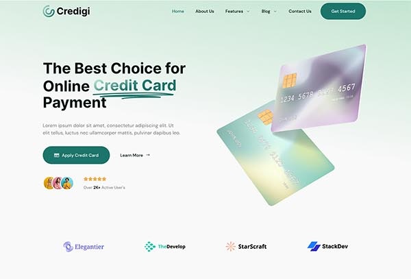 Credigi – Digital Bank & Credit Card Elementor Template Kit