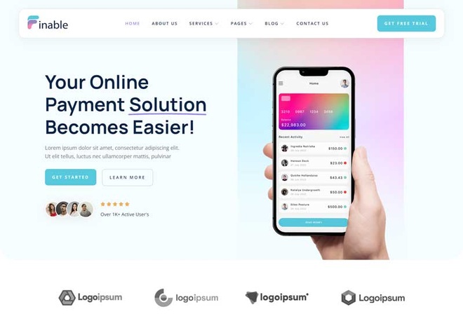 Finable - Online Payment Gateway & Fintech Elementor Template Kit
