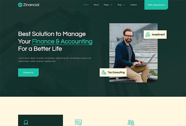 Zinancial – Finance & Accounting Services Elementor Template Kit