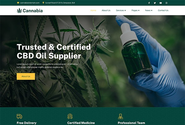 Cannabia – Medical Marijuana & CBD Oil Elementor Template Kit