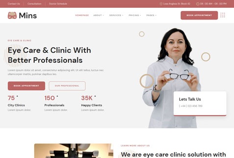 Mins - Eye Care & Clinic Services Elementor Template Kit