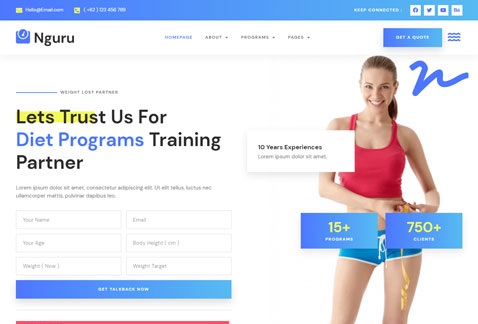 Nguru - Weight Lost & Body Goals Trainer Elementor Template Kit