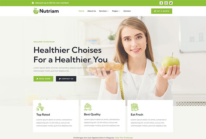 Nutriam - Healthy Food & Nutrition Service Elementor Template Kit