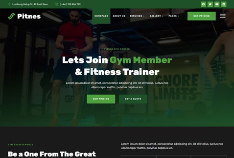 Pitnes - Gym Center & Fitness Training Elementor Template Kit