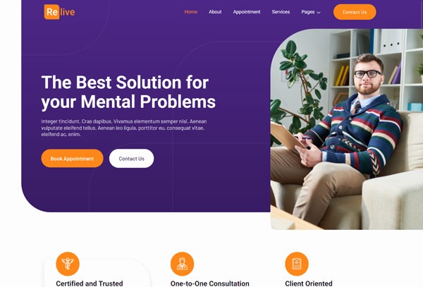 Relive - Psychology and Counseling Elementor Template Kit