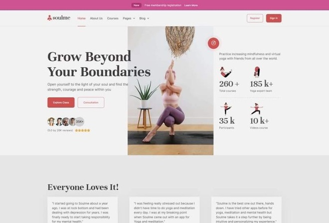 Soulme Yoga Meditation & Wellness Mindfulness Elementor Template Kit