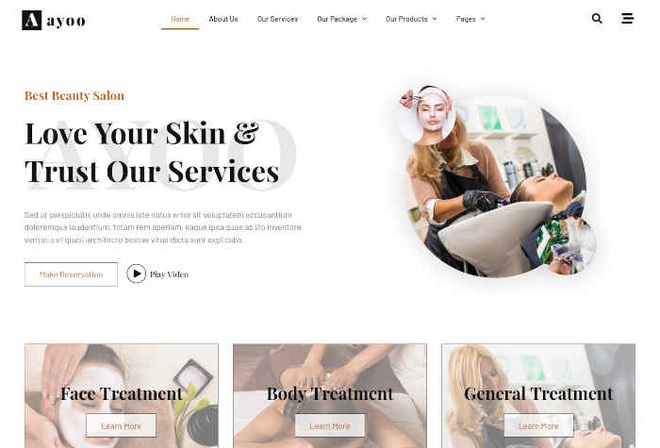Ayoo - Beauty Salon Services Elementor Template Kit
