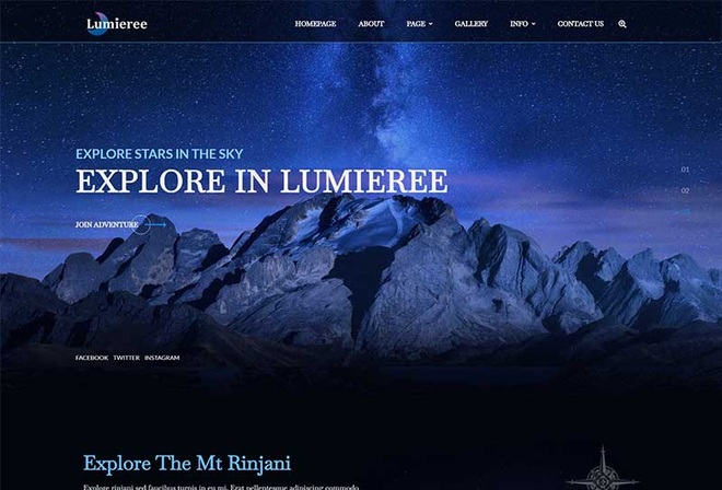 Lumieree - Adventure Travel & Night Camping Elementor Template Kit