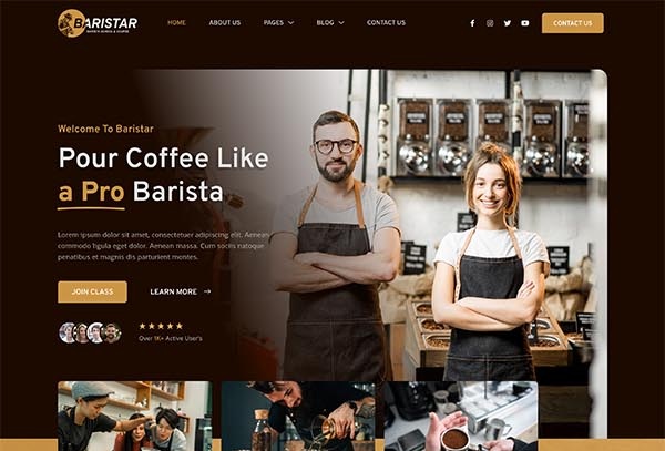 Baristar – Barista Courses & Training Elementor Template Kit