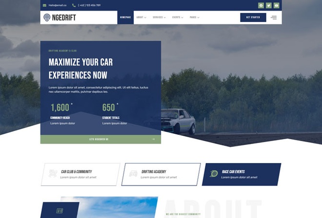 Drifting School Academy & Car Cloub Elementor Template Kit