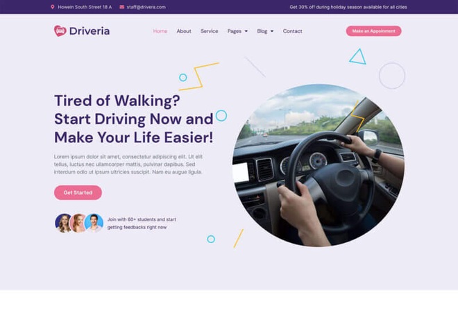 Driveria - Car Driving Course Elementor Template Kit