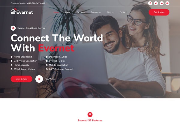 Evernet – Broadband & Internet Service Provider Elementor Template Kit