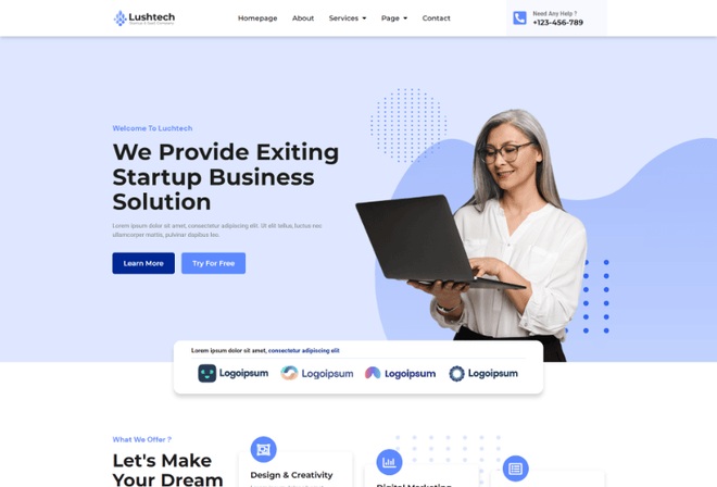 Lushtech - Startup & SaaS Elementor Pro Template Kit