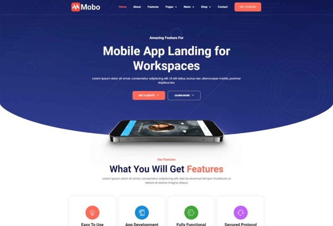 Mobo - App Landing Page Elementor Template Kit