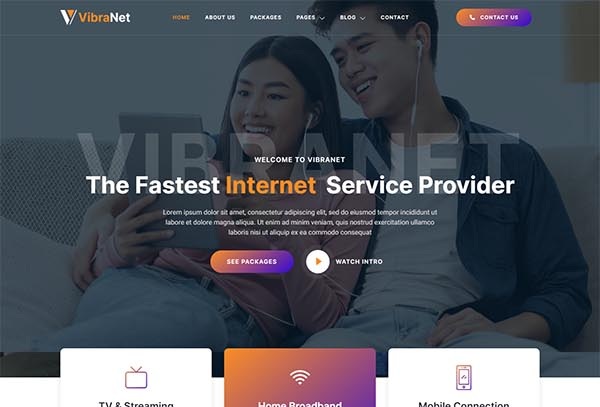 Vibranet – Broadband & Internet Service Provider Elementor Template Kit