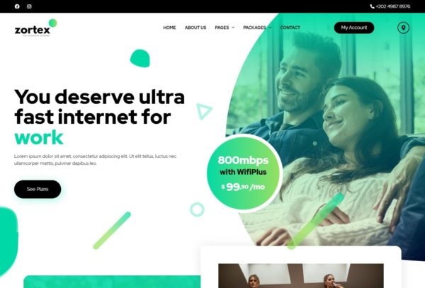 Zortex - Broadband & Internet Services Elementor Template Kit