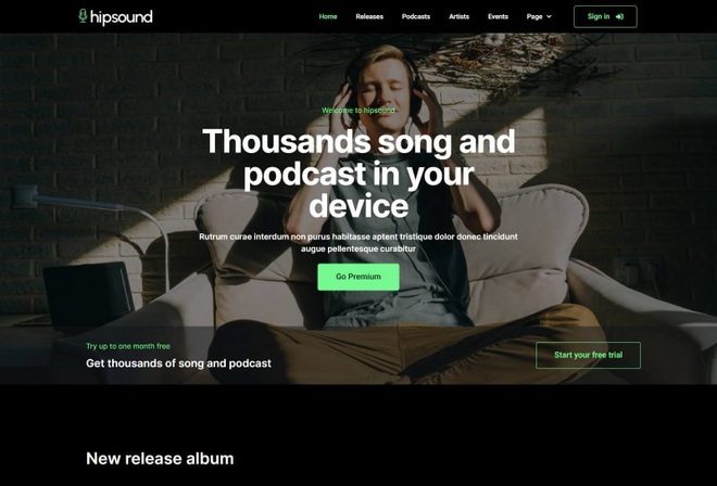 Hipsound - Template kit for Music and Podcast Streaming