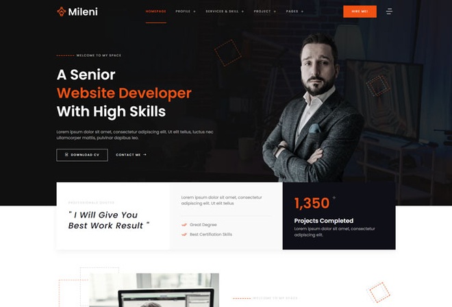 Mileni - Personal Freelancer & Portfolio Showchase Elementor Template Kit