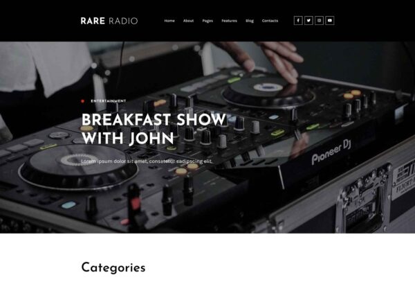 Rare Radio - Axiomthemes Online Music Radio Station & Podcast Template Kit