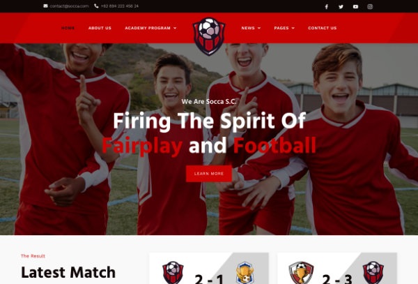 Socca – Soccer & Football Team, Sports Club Elementor Template Kit