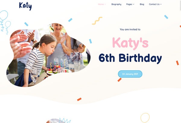 Katy - Kids Birthday Party Planner & Invitation Elementor Template Kit