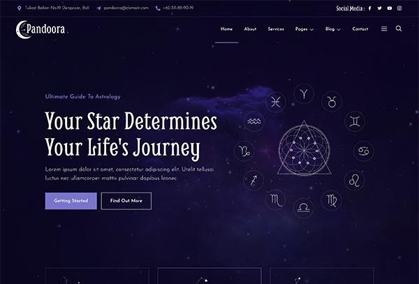 Pandoora – Horoscope and Astrology Elementor Template Kit