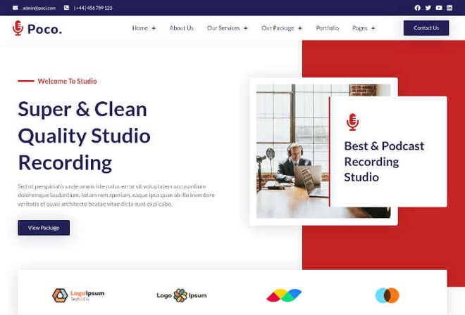 Poco - Podcast Recording Studio Services Elementor Template Kit