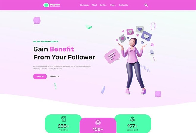 Sogram - Social Media Marketing Agency Elementor Template Kit