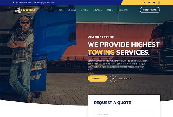Towigo – Emergency Towing Services Elementor Template Kit