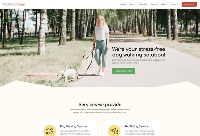 Walking Paws - Dog Walking and Pet Services Elementor Template Kit