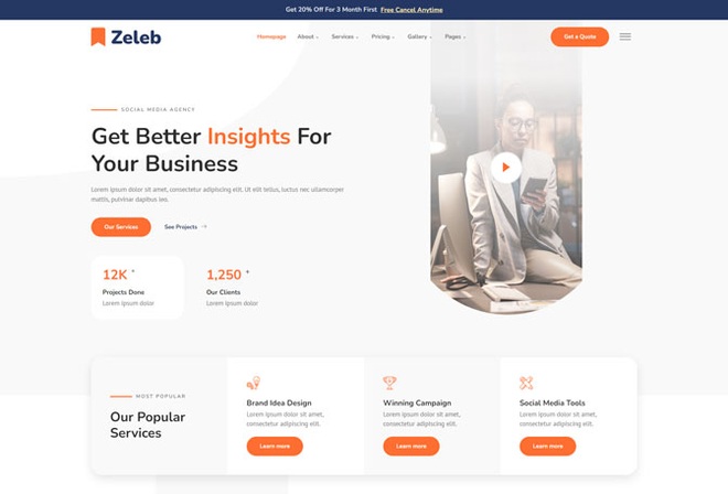 Zeleb - Social Media Managements & Digital Advertising Elementor Template Kit