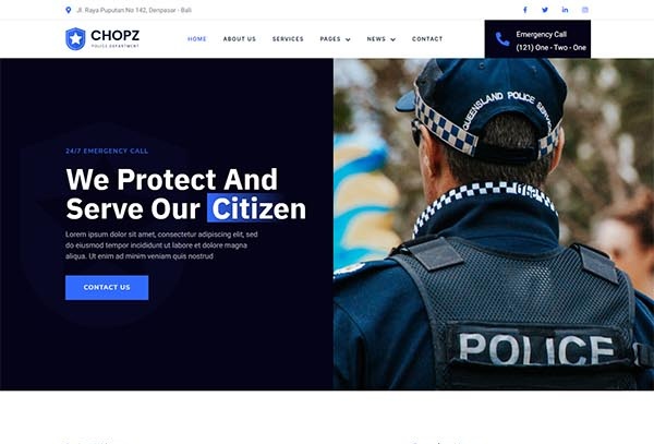 Chopz – Police & Sheriff Department Elementor Template Kit