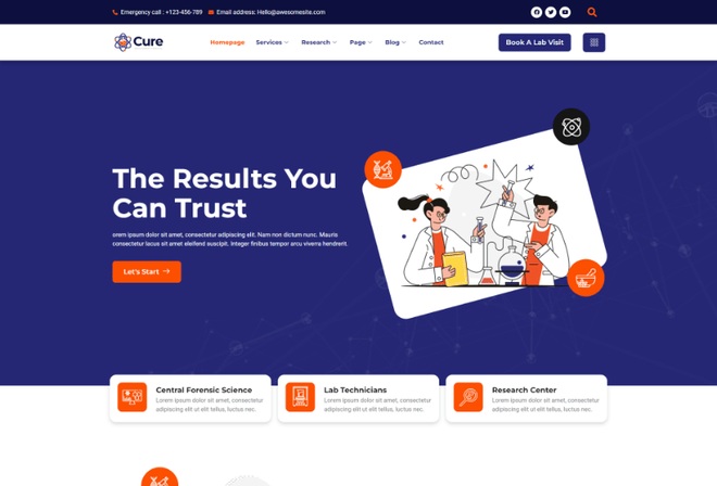 Cure - Science Research & Laboratory Elementor Template Kit
