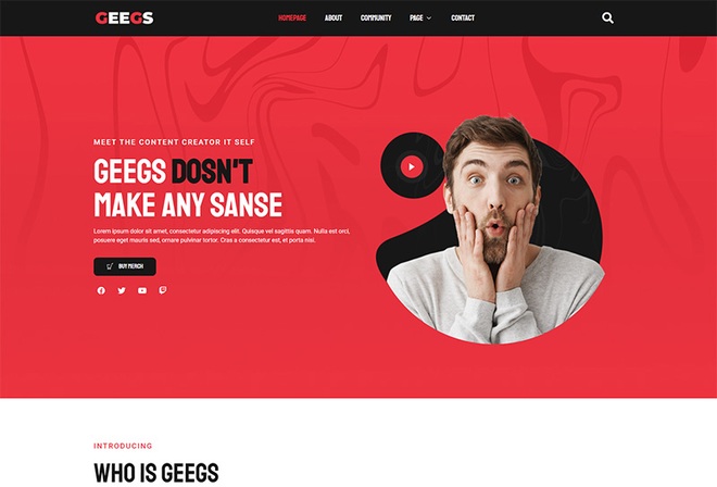 Geegs - Content Creator & Streamer Elementor Template Kit