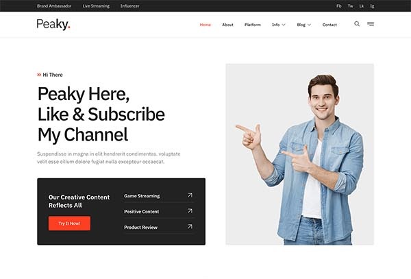 Peaky – Content Creator & Online Streamer Elementor Template Kit