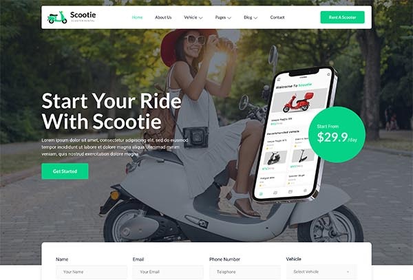Scootie – Bike & Scooter Rental Elementor Template Kit