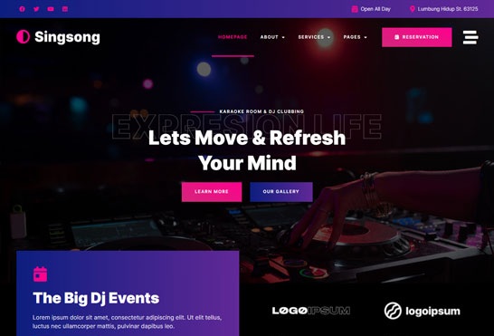 Singsong - Karoeke Rooms & Dj Clubbing Elementor Template Kit