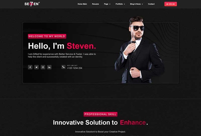 Steven - Dark Cv Resume Elementor Template Kit